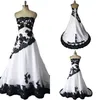 Vintage 2017 Black And White Lace Applique Wedding Dresses Real Photos Strapless Lace Up Bak Bridal Gowns Plus Size Custom Made EN12091