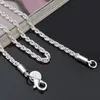 50 stks / partij Groothandel 925 Sterling Sliver Plated Jewelry Necklace 3mm Touw Ketting Lange Kettingen Dames Party Gift