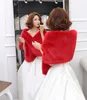 Vinterbröllopsrock Bridal Faux Fur Wraps Varma Shawls Shrug OuterWear Grey White Red Women Jacket Prom Evening Cloak Scarf