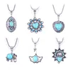 Bijoux en argent tibétain en gros en vrac Personnalité Turquoise Chokers Collier Pas cher Européen Creux De nombreux styles pendentifs 18 types