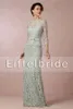 2016 Fashion Sage Madre della Sposa Abiti Sexy Sheer Jewel-Neck Elegante 3/4 manica lunga Guaina Madre Off Groom Dress Floor Length