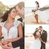 2017 Bohemian Beach Lace Korta Bröllopsklänningar med Chiffon Lång avtagbar Kjol Hög Låg Bröllopklänningar Skräddarsy Kina EN10301