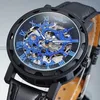 Fashion Winner Black Leather Band Stainless Steel Skeleton Mechanical Watch For Man Gold Mechanical Wrist Watch