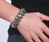 Hot Cool Style HigH Polished Stainless Steel Silver Biker skull in row wave pattern Chain Link Bracelet Men's Jewelry 24mm 8.66'