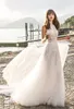 Bohemia A Line Wedding Dresses Sexy Beach Jewel Neck Simple Wedding Dress Lace Applique Sweep Train Country Bridal Gowns Vestidos 213o