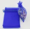 100st Royal Blue With Drawstring Organza Presentväskor 7x9cm 9x11cm etc.