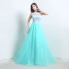 2015 New Stock Elegant A-Line Mint Green Lace Evening Dresses With Appliques Floor-Length Cheap Prom Party Gowns Vestidos De Festa