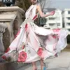 Chiffon Blouse Sexy Women Floral Summer Beach Party Evening Long Chiffon Dress Sundress