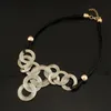 Ny ankomst svart läder kedja väv cirkel metall tråd chokers colares pendlar halsband uttalande kvinnor smycken # 2929