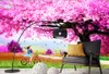 wall papers home decor designers Sakura tree wedding room cartoon murals wallpaper birds flower7881580