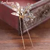 6 PCS Gold Color Flower Leaf U Shape Hair Sticks Pearl Clip Vintage Hair Pins Wedding Accessories Crystal Bridal Head Piece