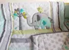 Baby bedding set 7Pcs comfortable Embroidery 3D elephant bird Baby crib bedding set include Baby quilt bed skirt quilt bumper