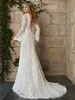 D White Flower Lace Mermaid Backless Bridal Gowns V Neck Long Sleeves Sweep Train Applique Wedding Dress Robe De Mari e rss