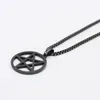 pentagram satanic symbol Satan worship Wicca Pentacle stainless steel pendant necklace Silver gold black 2 4mm 24 inch box chain f262S