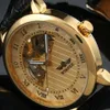 Relojes De Marca Hombre Lujo Winner Watch Men Gold Skeleton Hand Wind Mechanical Watches Leather Strap Casual Wristwatch