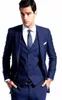 2016 Royal Blue Mens Passar Två knappar Peaked Lapel Groom Tuxedos Custom Wedding Suits Groomsmen Prom Party Suit (Jacka + Byxor + Vest + Tie)