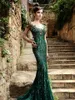 2015 Rami Salamoun Elbiseler Yeşil Gelinlik Modelleri Mermaid Scoop Cap Kollu Sheer Geri Örgün Törenlerinde Lüks Kristal Boncuklu Abiye