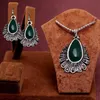 2 PCS Date Arrivée Romantique antique argent rouge vert bleu noir goutte d'eau perles Conception Collier Boucles D'oreilles Ensemble de Bijoux femmes'305n