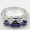 Retro Tamaño 6-9 Joyería 3 piedras 10kt oro blanco lleno de zafiro azul anillo de bodas Regalo