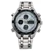 Quamer軍の腕時計男性高級ブランドフルスチール腕時計スポーツファッションクォーツ多機能LEDデュアルディスプレイ腕時計レリーゴ