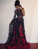 Robes de bal sexy transparentes en dentelle noire et rouge, avec des appliques, robes de soirée sud-africaines avec train de balayage, robes de soirée formelles sur mesure