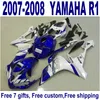 Grupos de carroceria de menor preço para Yamaha YZF R1 Fairings 2007 2008 Blue Branco Preto Plástico Jogo de Feira YZF-R1 07 08 ER66