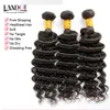 Indisk Virgin Hair Deep Wave With Closure 8a Obehandlat Curly Human Hair Weaves 3 buntar och 1pieces Top Lace Stänger Naturliga svarta Wefts