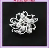 Factory billig grossist 12st/Lot Silver Tone Rhinestone and Pearl Flower Brosch Pins BQ0111