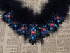 New Fashion Gun Black Plated Chain Charm Rhinestone Natural Resin Beads Black Feather Bib Statement Necklace for Women Jewelry