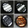 Dot E9 Godkänn Bil 7 "Rund LED-strålkastare Headlamp Drl Hi / Lo Beam för Land Rover Defender Wrangler JK / TJ / CJ / Hummer