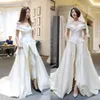 Hot Sale Two Pieces Jumpsuits Wedding Dresses A Line Off The Shoulder With Pants Bridal Gowns Sweep Train Satin Overskirt Vestido De Novia