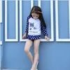 2018 Baby Girls Summer Swimwear Kids Stars Printed Cartoon Swimsuit Baby Long Sleeve Tshirt TopsTutu Skirt Hat 3pcs set Girl Sw7002899