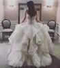 Luxury Strapless Lace Pealrs Garden A Line Wedding Dresses Puffy Tiered Skirts Dubai Arabic Church Plus Size Wedding Gowns2569320