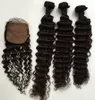 Hair Closure Virgin Peruvian Hair Extensions Natural Color middle part silk closures (4x4) with Bundles Hair 3pc deep wave