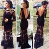 2017 Czarne Suknie Wieczorowe Rzeczywisty obraz Bateau Sheath Sheer Lace Prom Dresses z V Otwórz tylną iluzję Długie rękawy Formalne sukienki