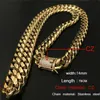 14mm Cool Mens Chain Gold Tone 316L Stainless Steel Necklace Curb Cuban Link Chain and Bracelets Set with Diamond Clasp Lock 2PCS 299g