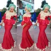 Ado Ebi Mermaidイブニングドレス3/4長袖ペプラムアップリケダークレッドプラスサイズウエディングドレスアフリカの女性正社のガウン