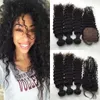 8A base de seda lace closure com pacotes Malaio Brasileiro Peruano Indiano onda profunda cabelo vingin 1 pc fechamento e 3 pacotes de trama