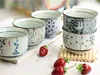 Ensemble de 5 bols de riz japonais fins bleus et blancs de 4,25 pouces, vaisselle authentique peinte à la main, cadeau, paille fleurie de Style asiatique