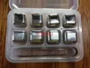 1set/lot Free Shipping Stainless Steel Whisky Stones Ice Cubes Glacier Cooler Stone Whiskey Rocks 8pc ice cube +1pcs clip