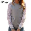 Blusas de Mujer Camisas al por mayor- Rogi Blusas 2021 Moda Mujer manga larga encaje Patchwork Casual túnica camiseta Jumper Tops Poleras Mujer Plu