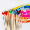 Varinhas mágicas coloridas de fita de fita de fita de fita com sino Twirling streamer casamento favores decoração de casamento suprimentos