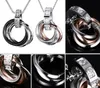 New Design Sweet Lovers' Couple Black Rose Gold Stainless Steel Round Ring Style Necklace Pendant Sparking Crystals CZ Women Men