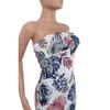 Kvinnor Sommar Blommor Mini Bodycon Klänningar Sträckt Sexig Vit Strapless Beach Holiday Print Cocktail Party Club Dress Vestidos