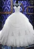 Árabe Crystal Beaded Vestidos Bola Vestidos de Noiva Vestidos Strapless Sweetheart Zipper Back Tulle Puffy Wedding Vestido De Noiva Vestido