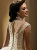 Cristaux perlés robe de bal en organza blanc robes de Quinceanera 2017 avec encolure ras du cou mancherons trou de serrure dos filles robe de bal