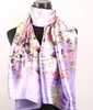 1pcs Hunter Green Black Scarves Sunflowers Lavender Color Women's Fashion Satin Oil Painting Long Wrap Shawl Beach Silk Scarf 160X50cm