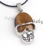 Ganze 10 Stück Charms, versilbert, gemischte verschiedene Natursteine, Totenkopf-Form, Stein-Anhänger, Schmuck, passend für Halskette, ohne Kette288b