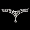 Real Image Korean Style HeadPieces Women Austria Crystal V Shape Water Drop Crown Tiaras Hairwear Wedding Bridal Jewelry Accessory