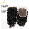 Peruvian Curly Hair Closure Storlek 4x4 Gratis / Mellandel Kinky Curly Lace Top Closure Peruvian Virgin Human Hair Curly Stänger Gratis frakt